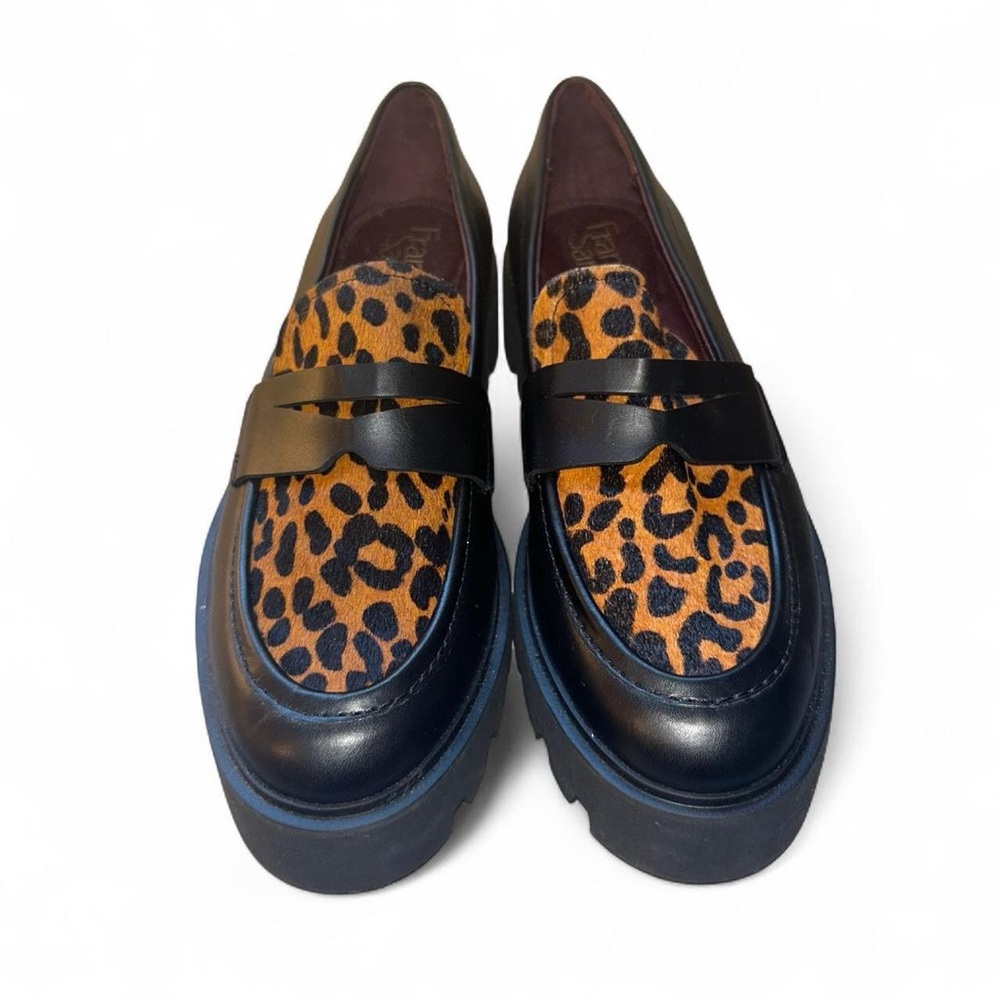 Franco Sarto Womens Balin Lug Sole Chunky Loafer Black and Leopard 7 M (V)